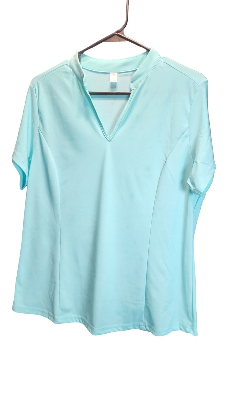 JoyGirl NWT Womens Golf Shirt Short Sleeve Polo V Neck Aqua Mint Blue Size L